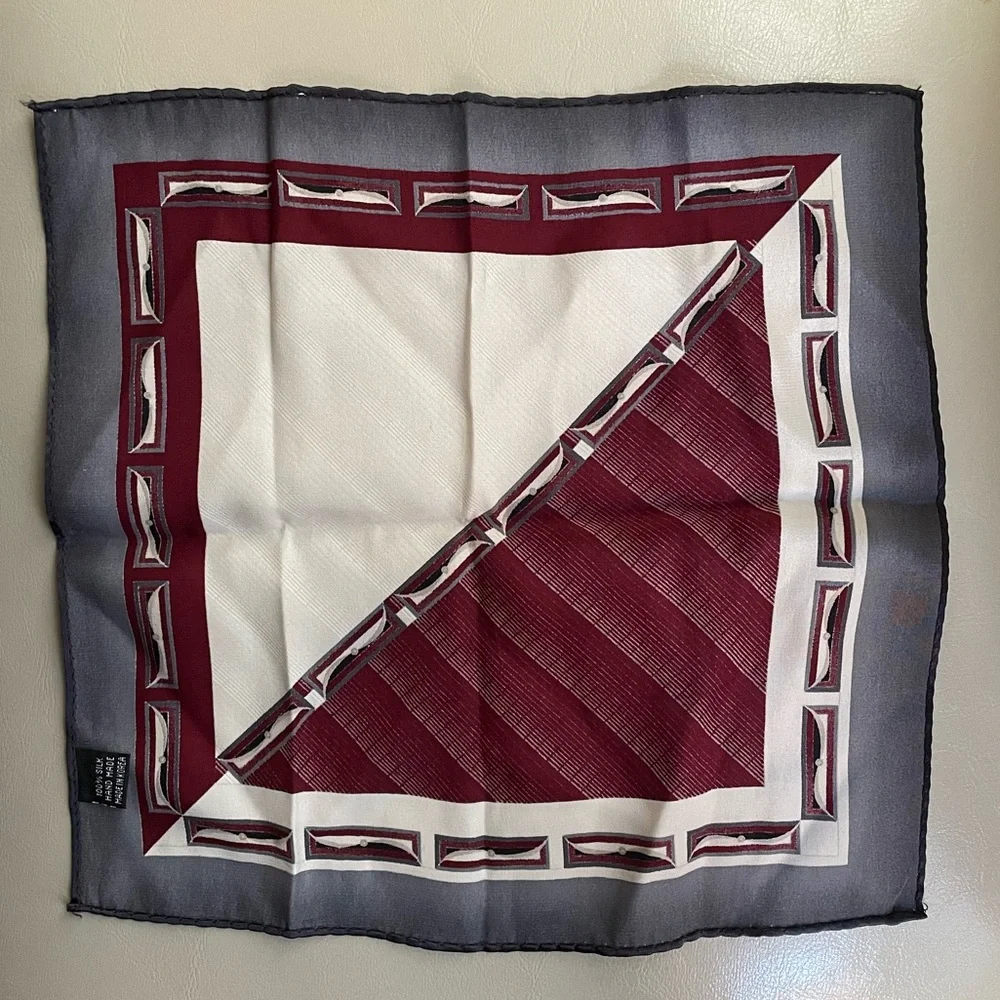 Vintage Geometric Print Silk Pocket Square Handkerchief..